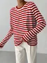 Women Striped Long Sleeve Comfy Street Split Joint Sweater