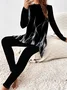 Women Abstract Printing Two-Piece Set Daily Long Sleeve Casual Spring/Fall Top With Pants Matching Set