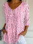Holiday Casual 3D Sequin Print V Neck 3/4 Length Sleeve T-shirt