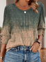 Vintage Geometric V Neck Long Sleeve T-shirt