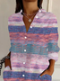 Shirt Collar Regular Sleeve Long Sleeve Abstract Stripes Buckle Regular Loose Button Up Shirt Shirt For Women