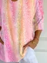 Holiday Casual Gradient 3D Sequin Print V Neck 3/4 Length Sleeve T-shirt