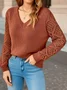 Women Wool Plain Long Sleeve Comfy Casual Jacquard Sweater