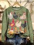 Vintage Chicken Art Print Crew Neck Loose Comfy Sweatshirt