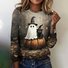 Halloween Vintage Cute Ghost Print Crew Neck Long Sleeve T-shirt