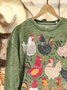 Vintage Chicken Art Print Crew Neck Loose Comfy Sweatshirt