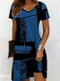 Women Geometric Summer Dress V Neck Short Sleeve A-Line Dress