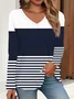 Casual Striped V Neck Long Sleeve T-shirt