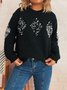 Women Cotton Geometric Long Sleeve Comfy Casual Sweater