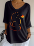 Vintage Cat Crew Neck Three Quarter Sleeve T-shirt