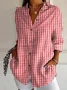V Neck Long Sleeve Plaid Regular Micro-Elasticity Regular Fit Shirt For Women