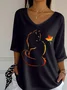 Vintage Cat Crew Neck Three Quarter Sleeve T-shirt