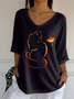 Vintage Cat Crew Neck Three Quarter Sleeve T-shirt