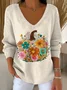 Women Cotton Floral Long Sleeve Comfy Casual Sweater