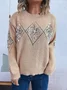 Women Cotton Geometric Long Sleeve Comfy Casual Sweater