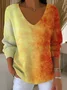 Casual Ombre V Neck Long Sleeve T-shirt