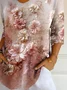Casual Floral V Neck Three Quarter Sleeve T-shirt