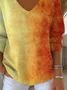 Casual Ombre V Neck Long Sleeve T-shirt