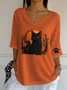 Vintage Cat Crew Neck Three Quarter Sleeve T-shirt
