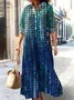 Women Geometric Spring/Fall Dress V Neck Long Sleeve Shirt Dress A-Line Dress