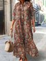 Women Floral Spring/Fall Dress V Neck Long Sleeve Shirt Dress A-Line Dress