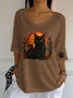 Vintage Cat Crew Neck Three Quarter Sleeve T-shirt