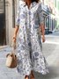 Women Floral Spring/Fall Dress V Neck Long Sleeve Shirt Dress A-Line Dress