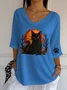 Vintage Cat Crew Neck Three Quarter Sleeve T-shirt