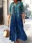 Women Geometric Spring/Fall Dress V Neck Long Sleeve Shirt Dress A-Line Dress