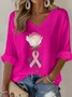 Casual Floral V Neck Three Quarter Sleeve T-shirt