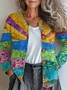 Women Knitted Geometric Long Sleeve Comfy Vintage Cardigan
