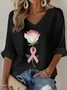 Casual Floral V Neck Three Quarter Sleeve T-shirt