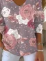 Casual Floral V Neck Long Sleeve T-shirt