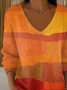 Casual Abstract V Neck Long Sleeve T-shirt
