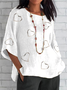 Shawl Collar Half Sleeve Geometric Regular Loose Blouse For Women