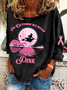 Halloween Witch Pattern Casual Pink Crew Neck Long Sleeve T-shirt