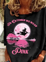 Halloween Witch Pattern Casual Pink Crew Neck Long Sleeve T-shirt