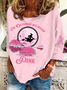Halloween Witch Pattern Casual Pink Crew Neck Long Sleeve T-shirt