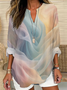 V Neck Long Sleeve Abstract Printing Regular Loose Blouse For Women