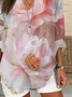 V Neck Long Sleeve Floral Printing Regular Loose Blouse For Women