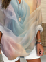 V Neck Long Sleeve Abstract Printing Regular Loose Blouse For Women