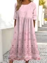Women Gradient Pattern Crew Neck Half Sleeve Comfy Vintage Maxi Dress