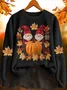 Casual Halloween Pumpkin Maple Leaf Printing Crew Neck Sweatshirt 