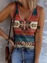Casual V Neck Geometric Tank Top