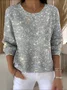 Women Holiday 3D Sequin Print Long Sleeve Cotton Comfy Vintage Sweater