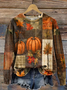 Casual Crew Neck Pumpkin Maple Leaf Printing Sweatshirt 
