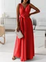 Women Plain Summer Split Joint Dress V Neck Sleeveless Tank A-Line Dress