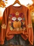 Casual Halloween Pumpkin Maple Leaf Printing Crew Neck Sweatshirt 