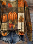 Casual Crew Neck Pumpkin Maple Leaf Printing Sweatshirt 