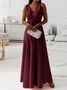 Women Plain Summer Split Joint Dress V Neck Sleeveless Tank A-Line Dress